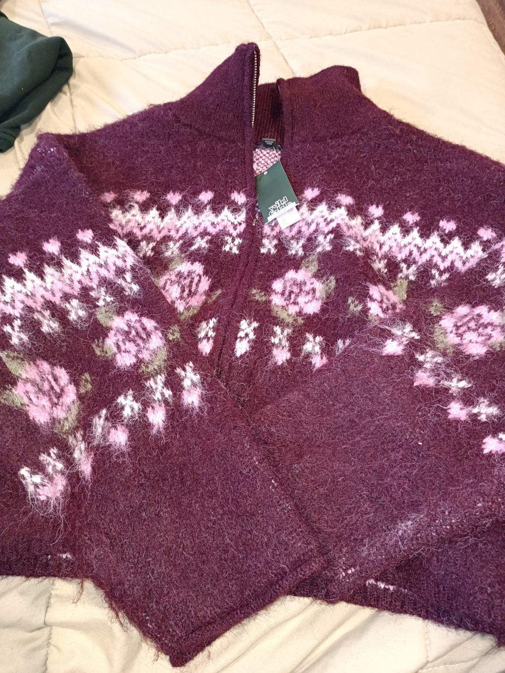 Women’s Mohair-Blend Sweater in Plum with Fair Isle Detail